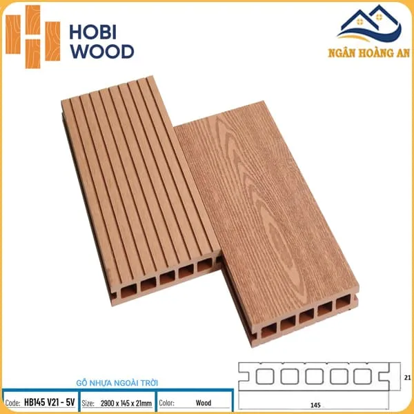 Sàn  Ngoài Trời HobiWood 5 Lỗ Vuông HB145 V21-5V